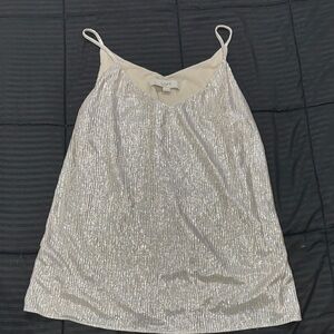 LOFT Silver Metallic V-Neck Spaghetti Strap Cami